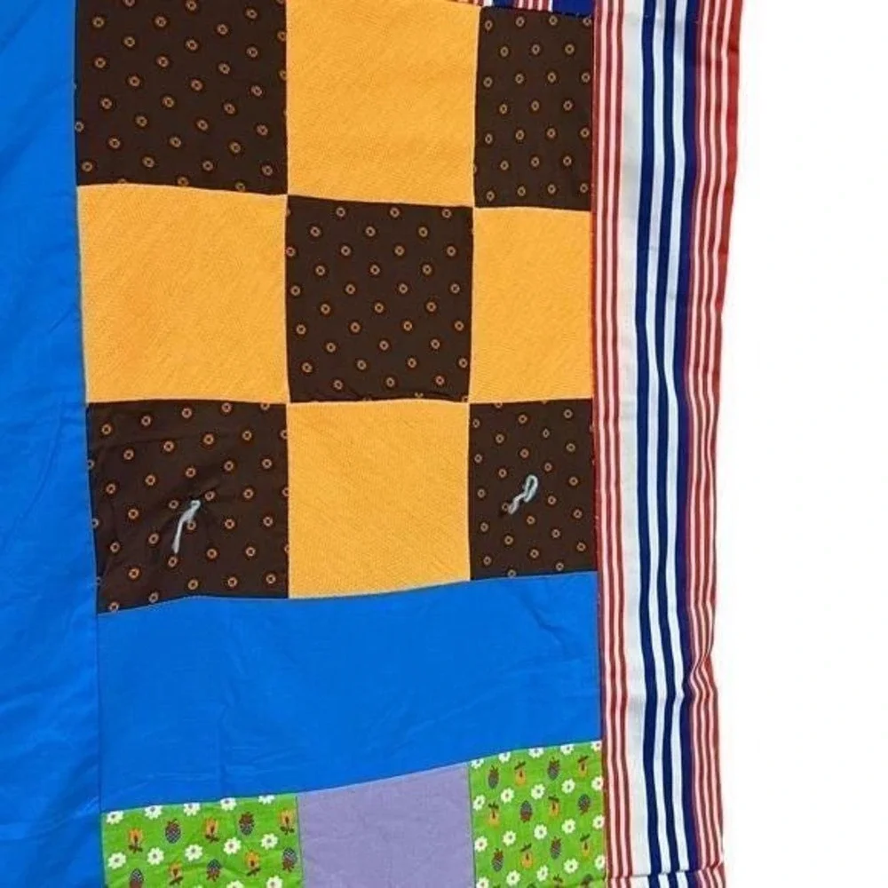 Handmade Patchwork Quilt 86x72 Full Size Colorful‎ Modern Tied Bedspread